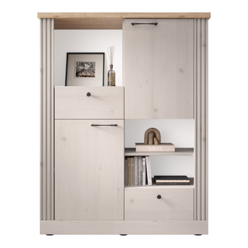Mobile contenitore 156×192×44 rovere meringa con 2 ante, 2 cassetti e 6 ripiani - Grove