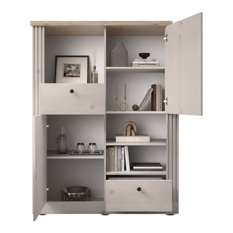 Mobile contenitore 156×192×44 rovere meringa con 2 ante, 2 cassetti e 6 ripiani - Grove