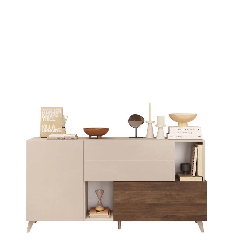 Madia 180×94×42 colore beige e rovere scuro con ante e vani contenitori - Riviera