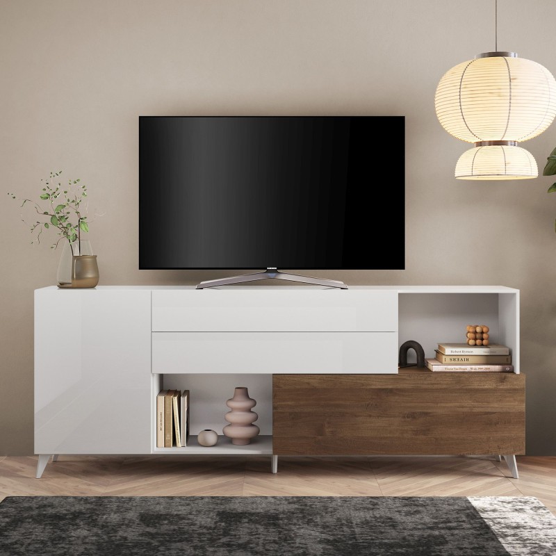 Madia 240×94×42 colore bianco e rovere scuro per interni eleganti e capienti - Riviera