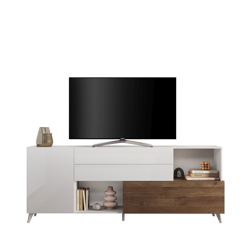 Madia 240×94×42 colore bianco e rovere scuro per interni eleganti e capienti - Riviera