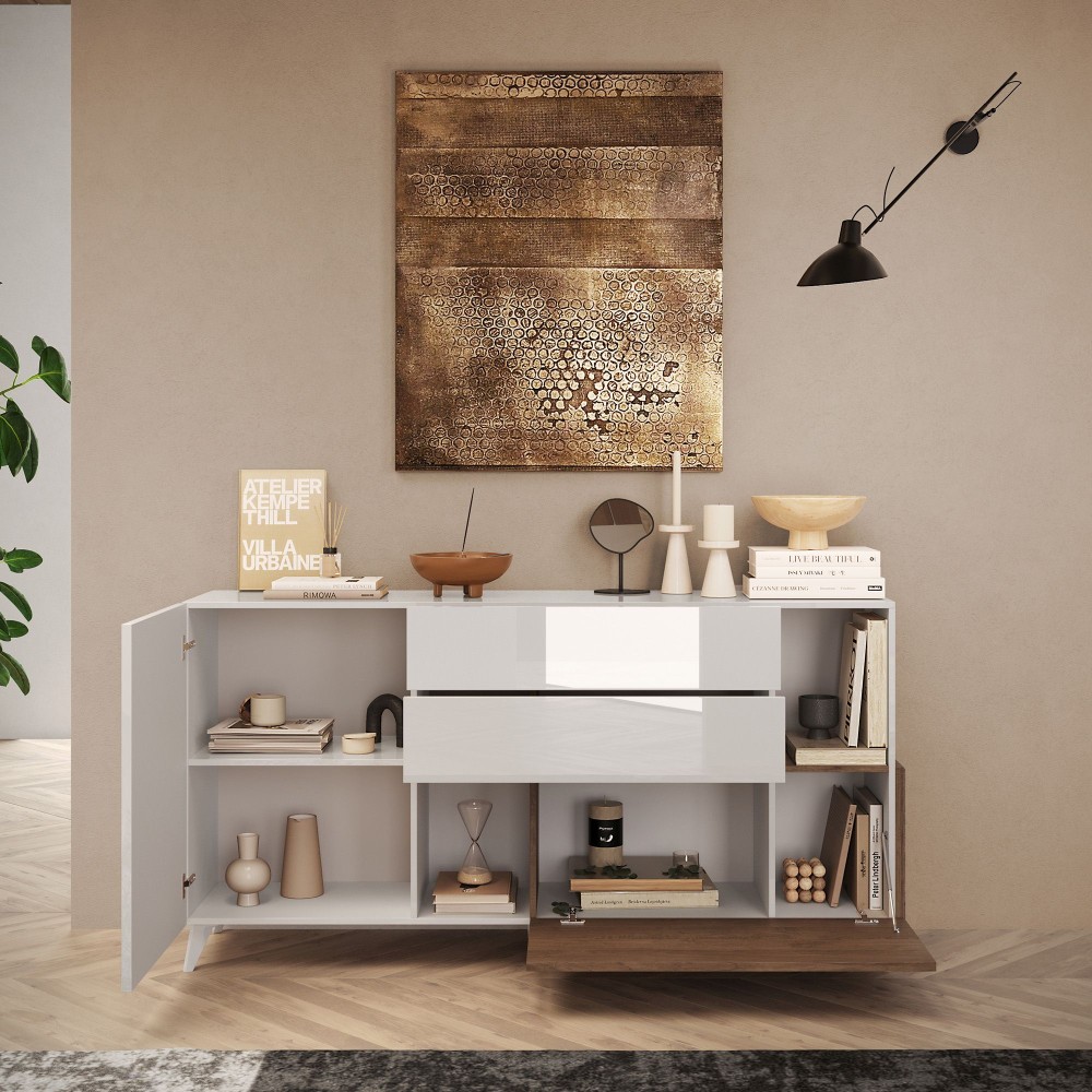 Madia 180×94×42 colore bianco e rovere scuro per arredo living luminoso - Riviera