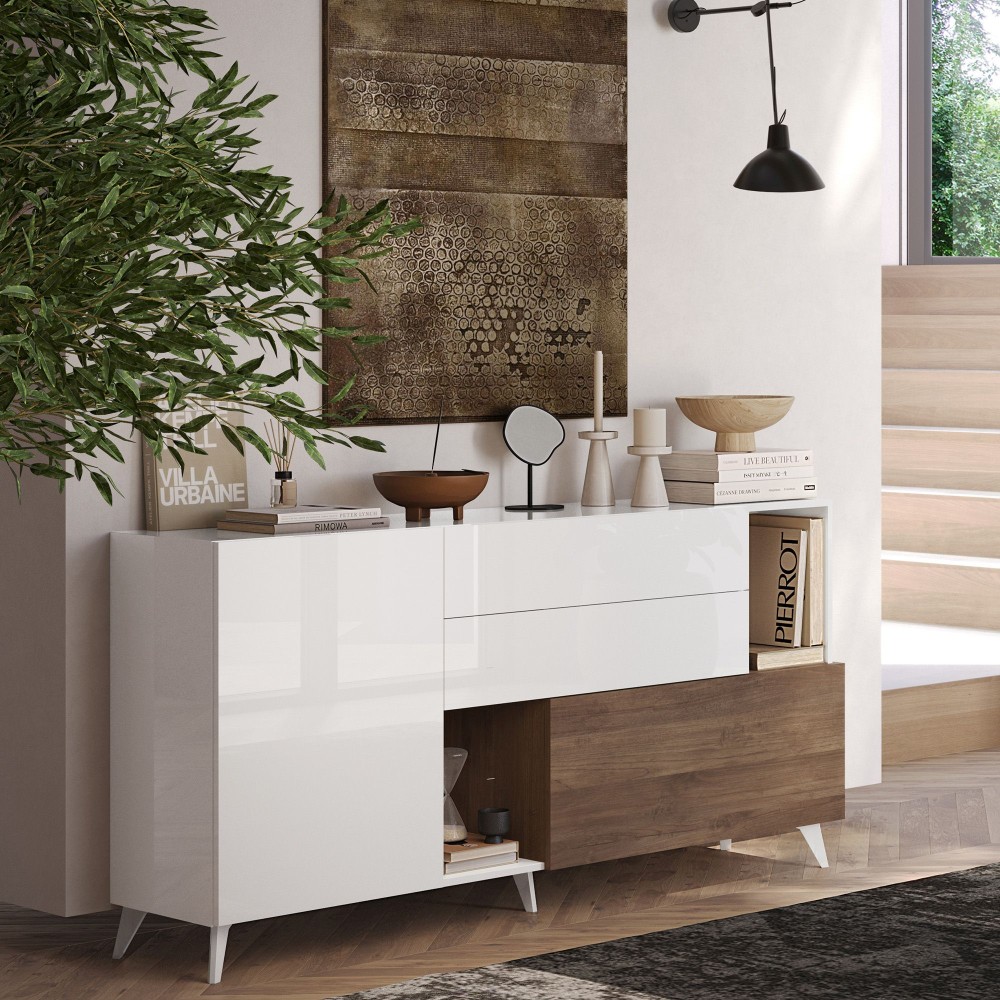 Madia 180×94×42 colore bianco e rovere scuro per arredo living luminoso - Riviera