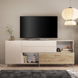 Madia 240×94×42 colore beige e rovere chiaro per soggiorno elegante - Riviera