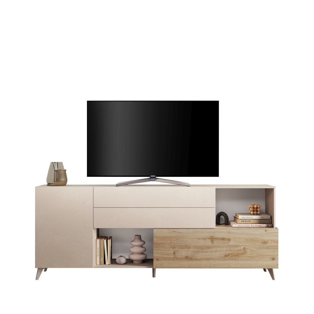 Madia 240×94×42 colore beige e rovere chiaro per soggiorno elegante - Riviera