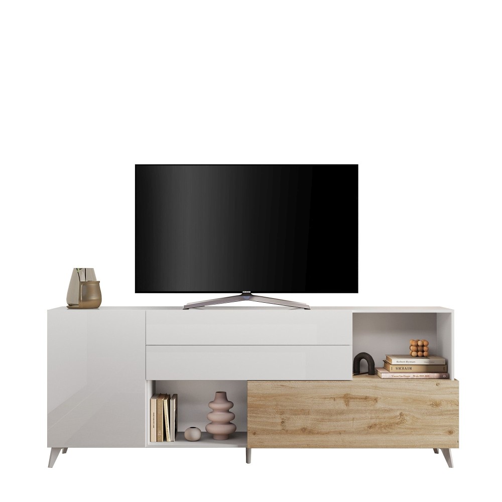 Madia 240×94×42 colore bianco e rovere chiaro per zona giorno moderna - Riviera