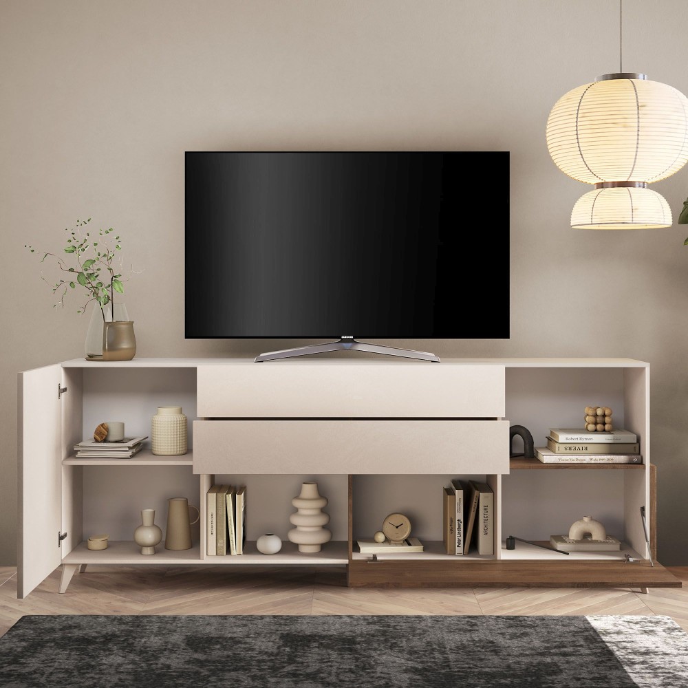 Madia 240×94×42 colore beige e rovere scuro per ambienti spaziosi - Riviera