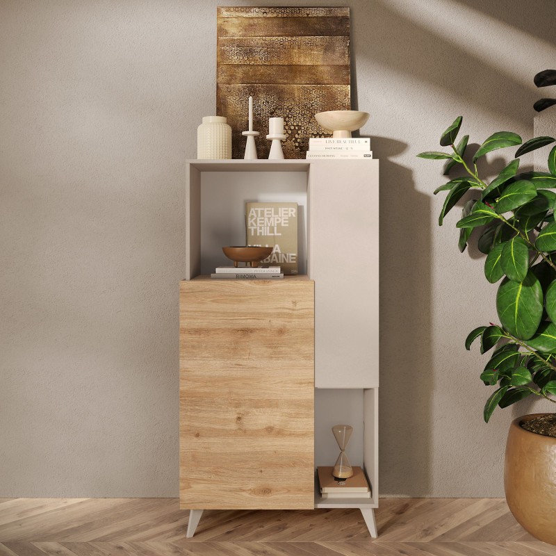 Contenitore 2 ante 81×154×42 beige opaco e rovere chiaro per ambienti caldi e moderni - Riviera