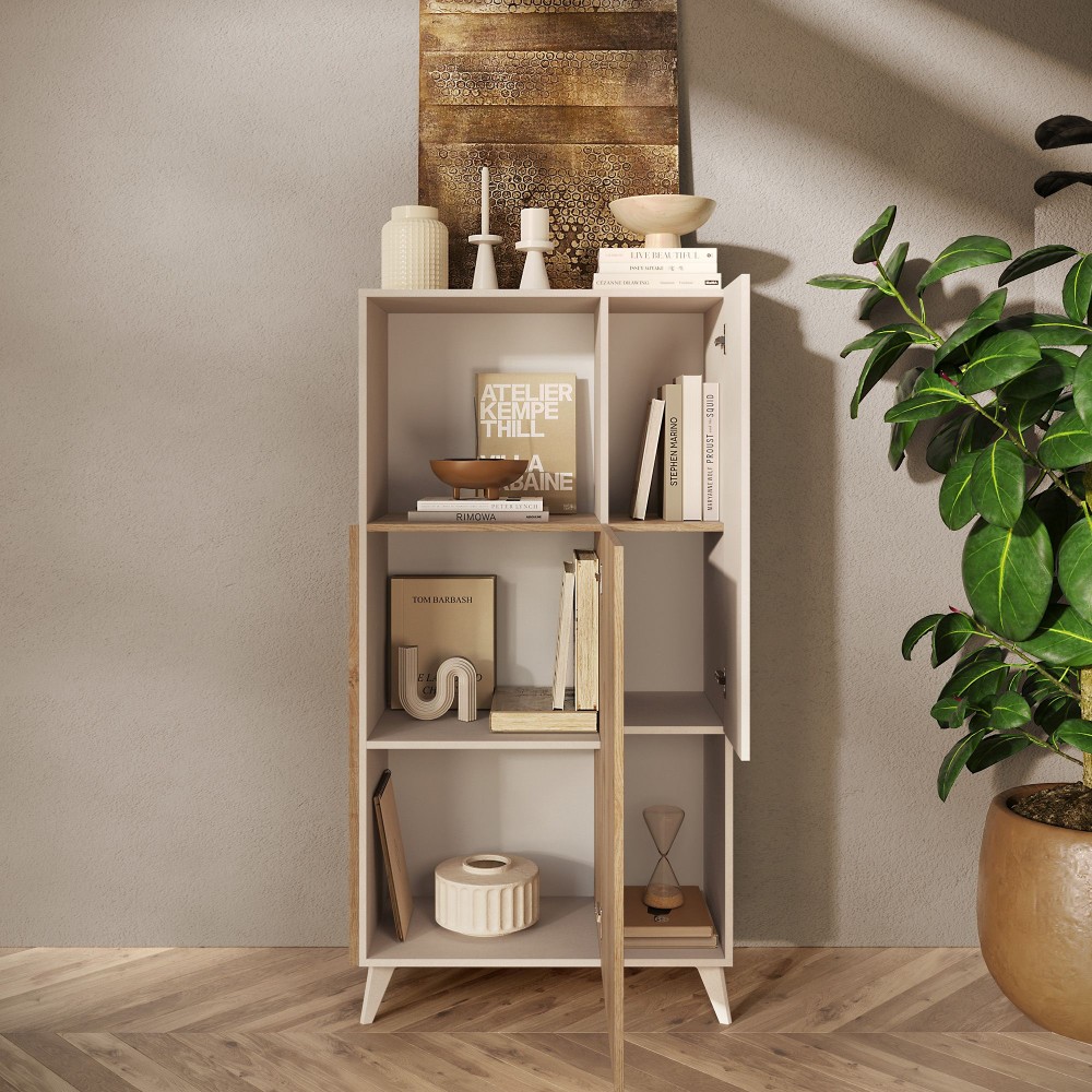 Contenitore 2 ante 81×154×42 beige opaco e rovere chiaro per ambienti caldi e moderni - Riviera