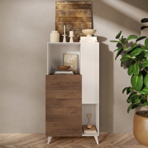 Contenitore 2 ante 81×154×42 bianco lucido e rovere scuro per ambienti luminosi e ordinati - Riviera