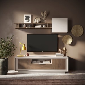 Base TV 184×58×50 cashmere e Mercure Oak con 2 ante e 1 cassetto - Sky