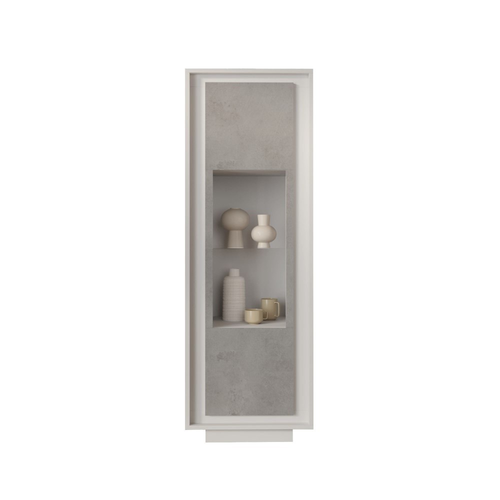 Vetrina 67×197×40 bianco opaco e cemento con anta in vetro - Sky