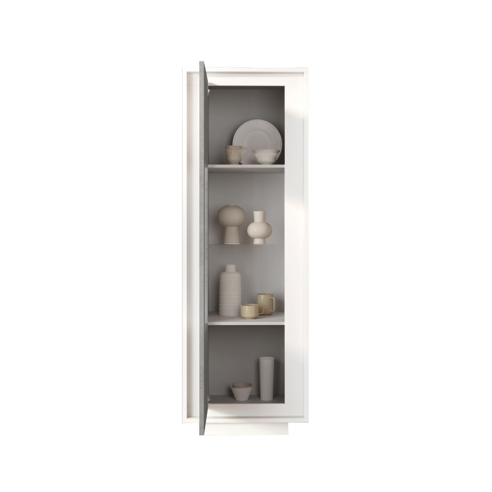 Vetrina 67×197×40 bianco opaco e cemento con anta in vetro - Sky