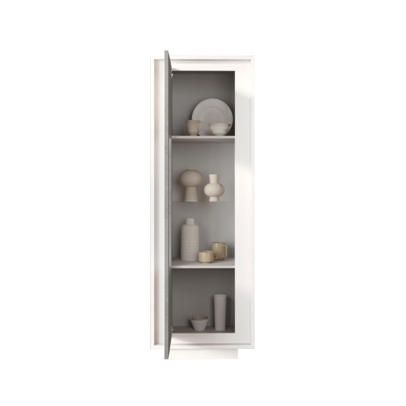 Vetrina 67×197×40 bianco opaco e cemento con anta in vetro - Sky