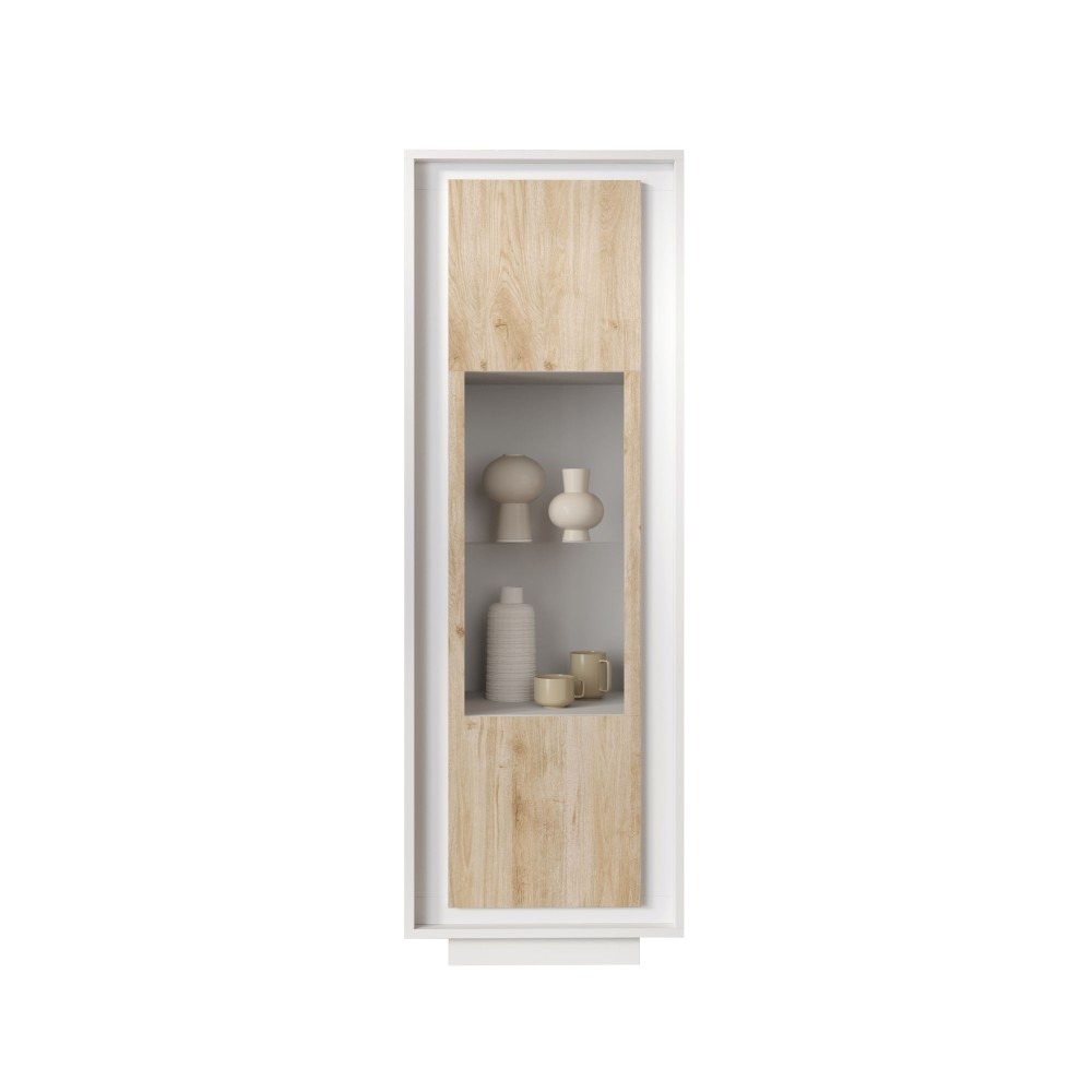 Vetrina 67×197×40 bianco opaco e Cadiz Oak con anta in vetro - Sky