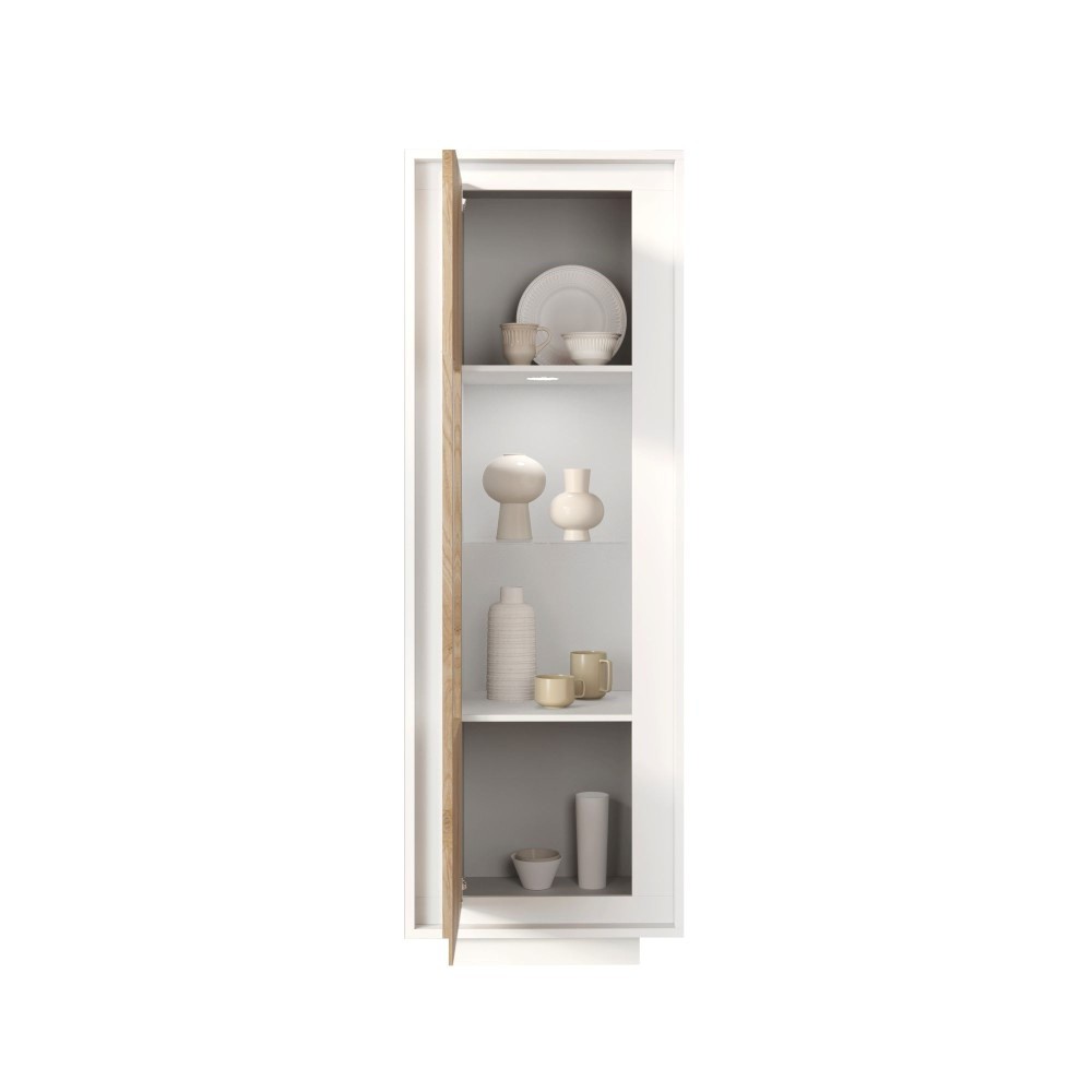 Vetrina 67×197×40 bianco opaco e Cadiz Oak con anta in vetro - Sky