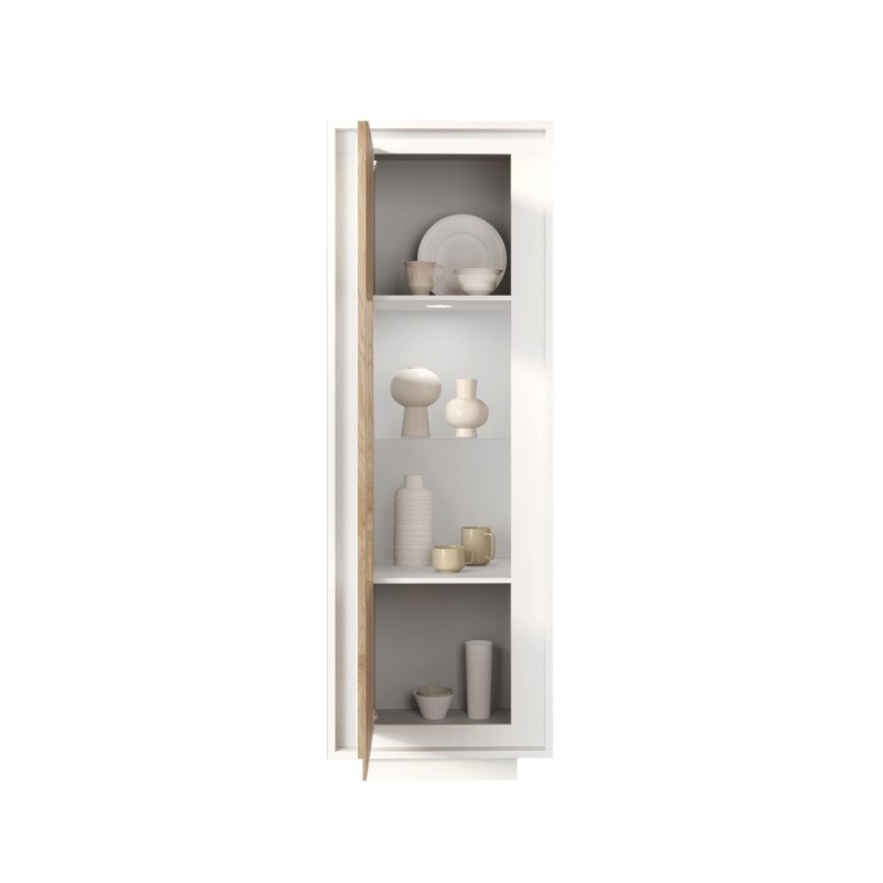 Vetrina 67×197×40 bianco opaco e Cadiz Oak con anta in vetro - Sky