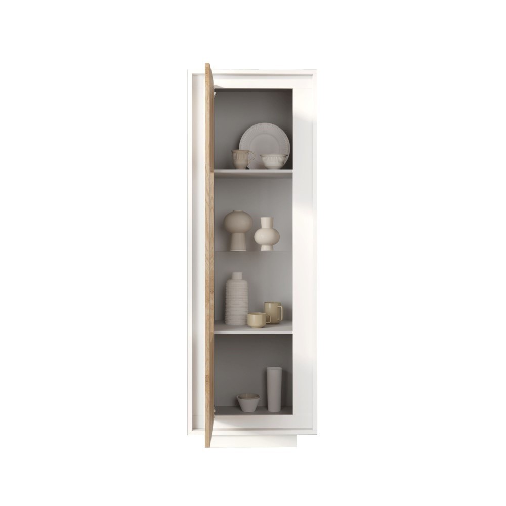 Vetrina 67×197×40 bianco opaco e Cadiz Oak con anta in vetro - Sky