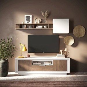 Base TV 184×58×50 bianco opaco e Mercure Oak con 2 ante e 1 cassetto - Sky
