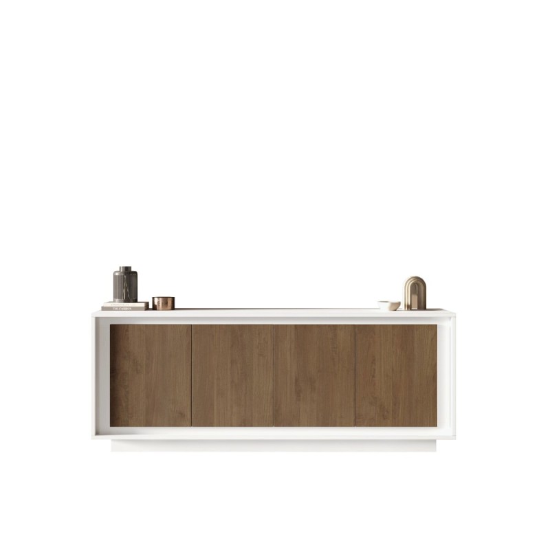 Madia 207×80×50 bianco opaco e Mercure Oak con 4 ante - Sky