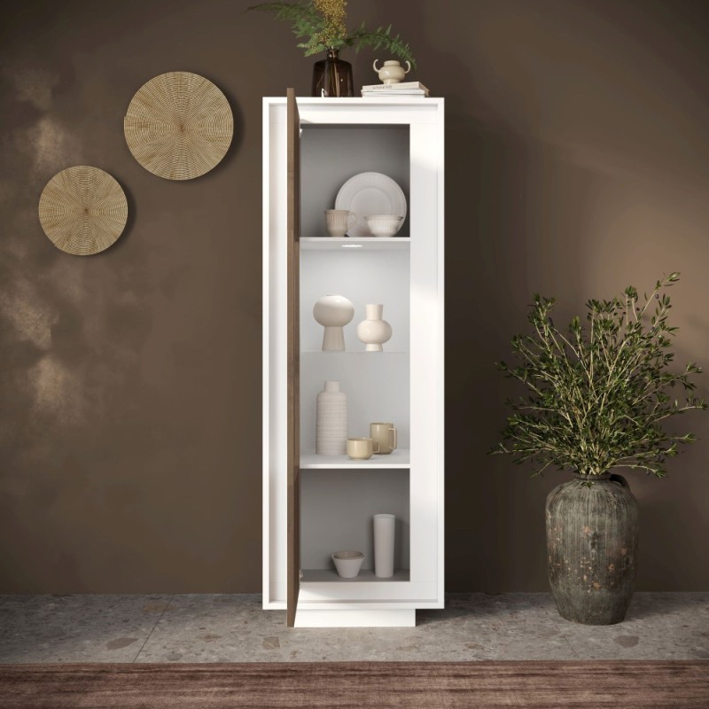 Vetrina 67×197×40 bianco opaco e Mercure Oak con anta in vetro - Sky