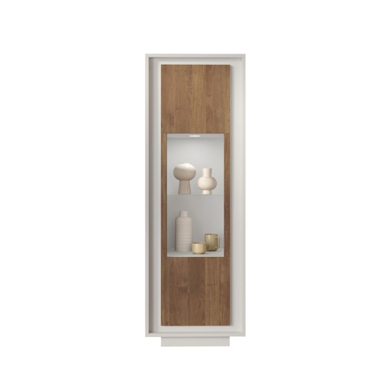 Vetrina 67×197×40 bianco opaco e Mercure Oak con anta in vetro - Sky