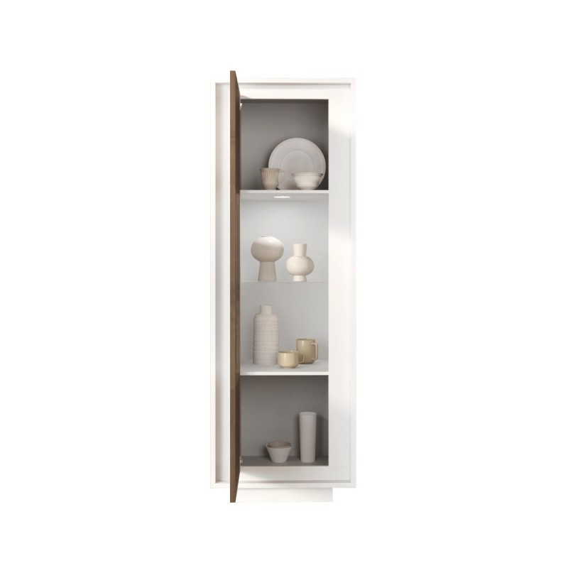 Vetrina 67×197×40 bianco opaco e Mercure Oak con anta in vetro - Sky