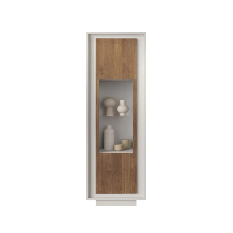 Vetrina 67×197×40 bianco opaco e Mercure Oak con anta in vetro - Sky
