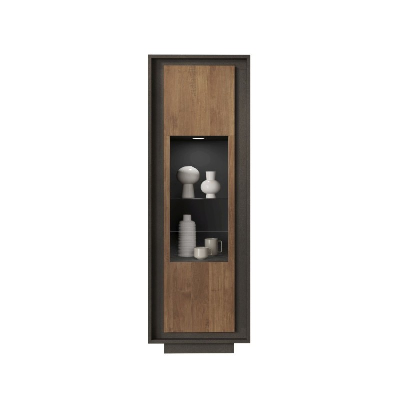 Vetrina 67×197×40 lava con anta in vetro e fondo Mercure Oak - Sky