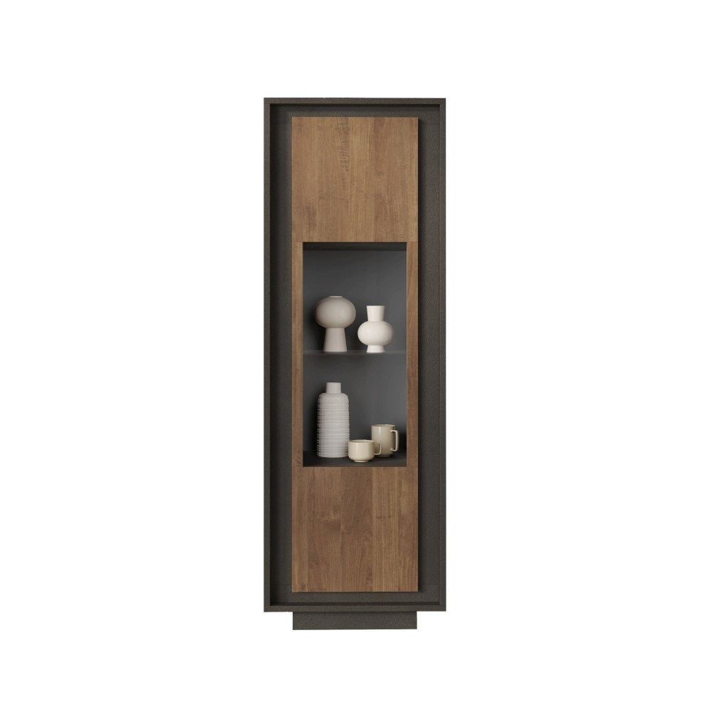 Vetrina 67×197×40 lava con anta in vetro e fondo Mercure Oak - Sky