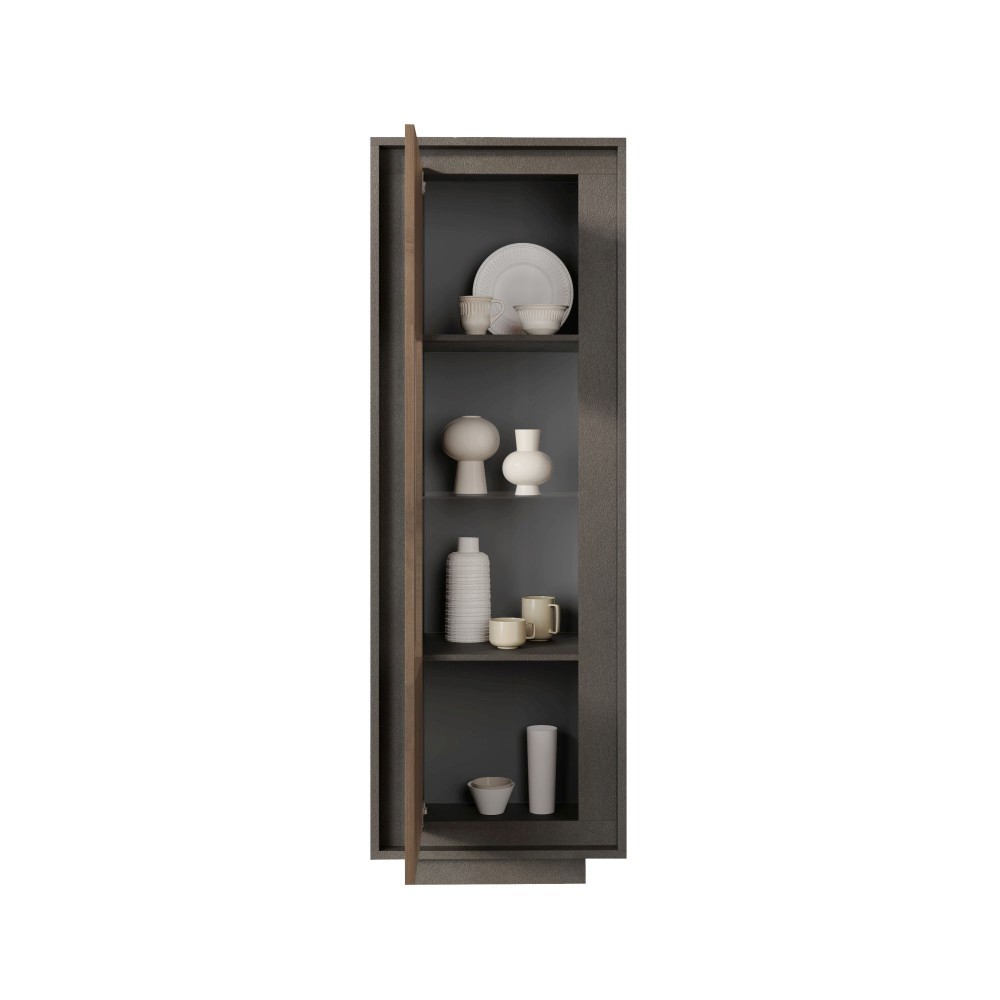 Vetrina 67×197×40 lava con anta in vetro e fondo Mercure Oak - Sky