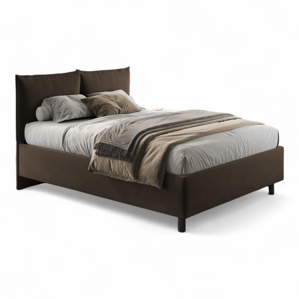 Letto matrimoniale 160x190 cm imbottito e rivestito in velluto Cioccolato con contenitore - Brezza