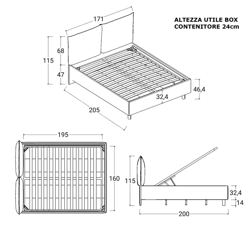 Letto matrimoniale 160x190 cm imbottito e rivestito in velluto Cioccolato con contenitore - Brezza