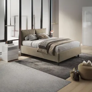 Letto matrimoniale 160x190 cm imbottito e rivestito in velluto Sabbia con contenitore - Brezza