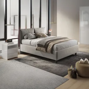 Letto matrimoniale 160x190 cm imbottito e rivestito in velluto Perla con contenitore - Brezza