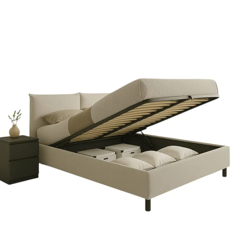 Letto matrimoniale 160x190 cm imbottito e rivestito in velluto Perla con contenitore - Brezza