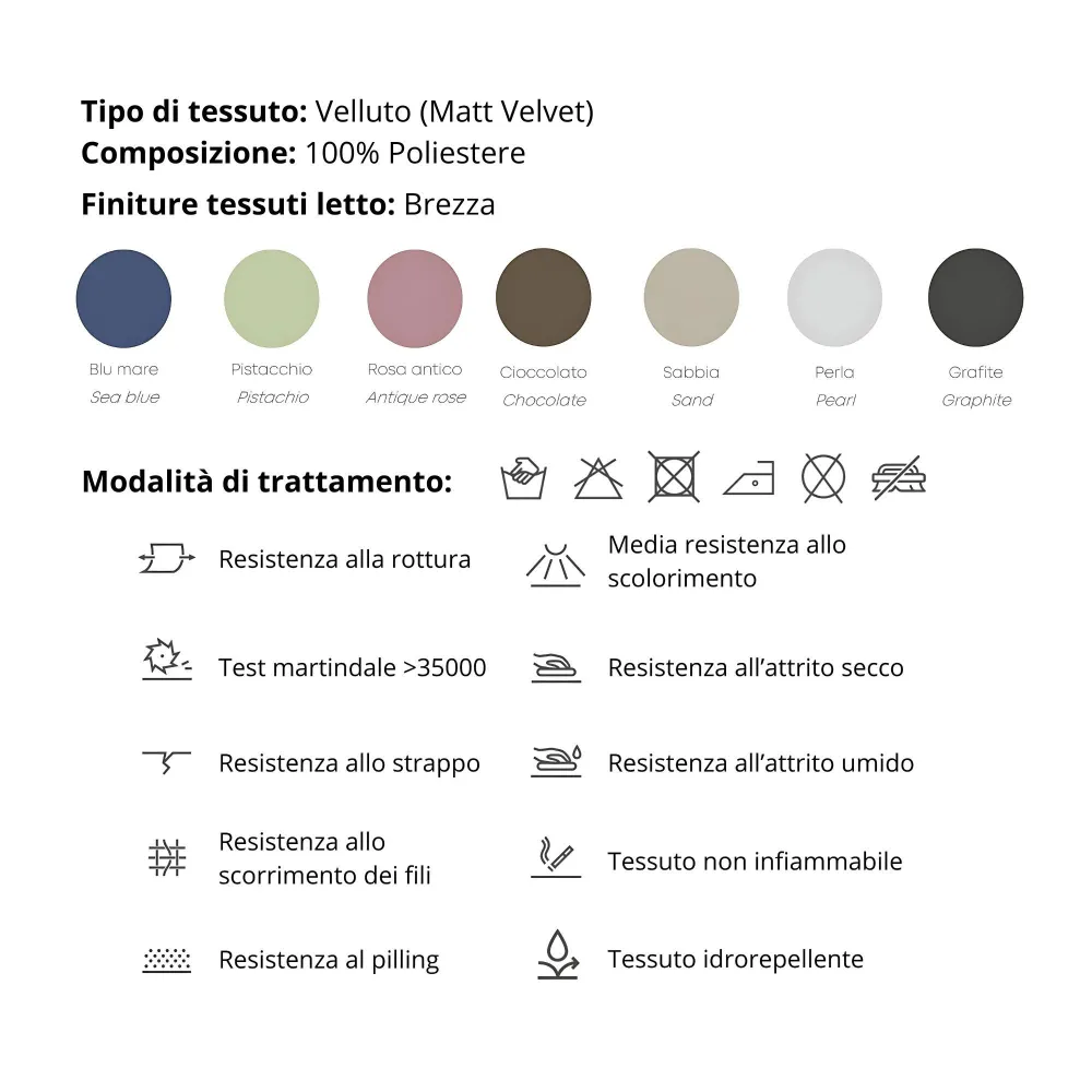 Letto matrimoniale 160x190 cm imbottito e rivestito in velluto Perla con contenitore - Brezza