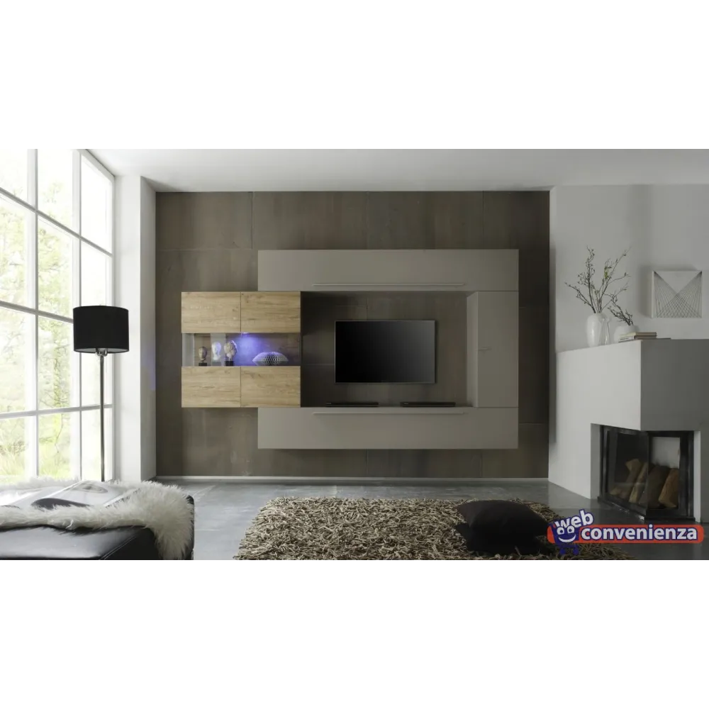 Vetrina 97x94x36 cm Rovere Grigio 2 Ante Stile Moderno - Line