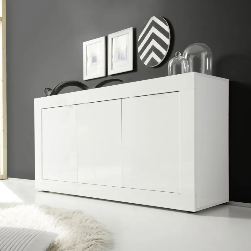 Credenza 160x86x43 cm Bianco Lucido Moderna Due Ante - Basic