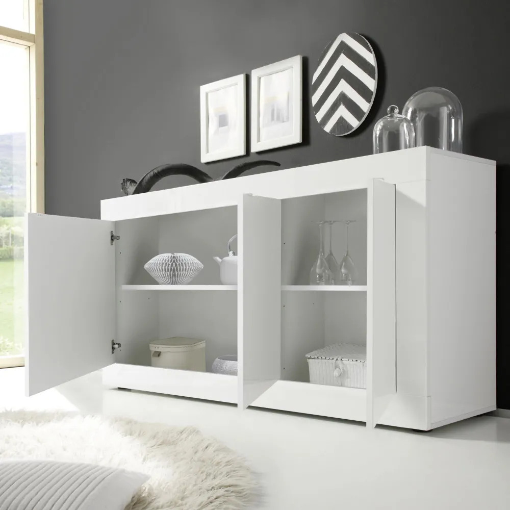 Credenza 160x86x43 cm Bianco Lucido Moderna Due Ante - Basic