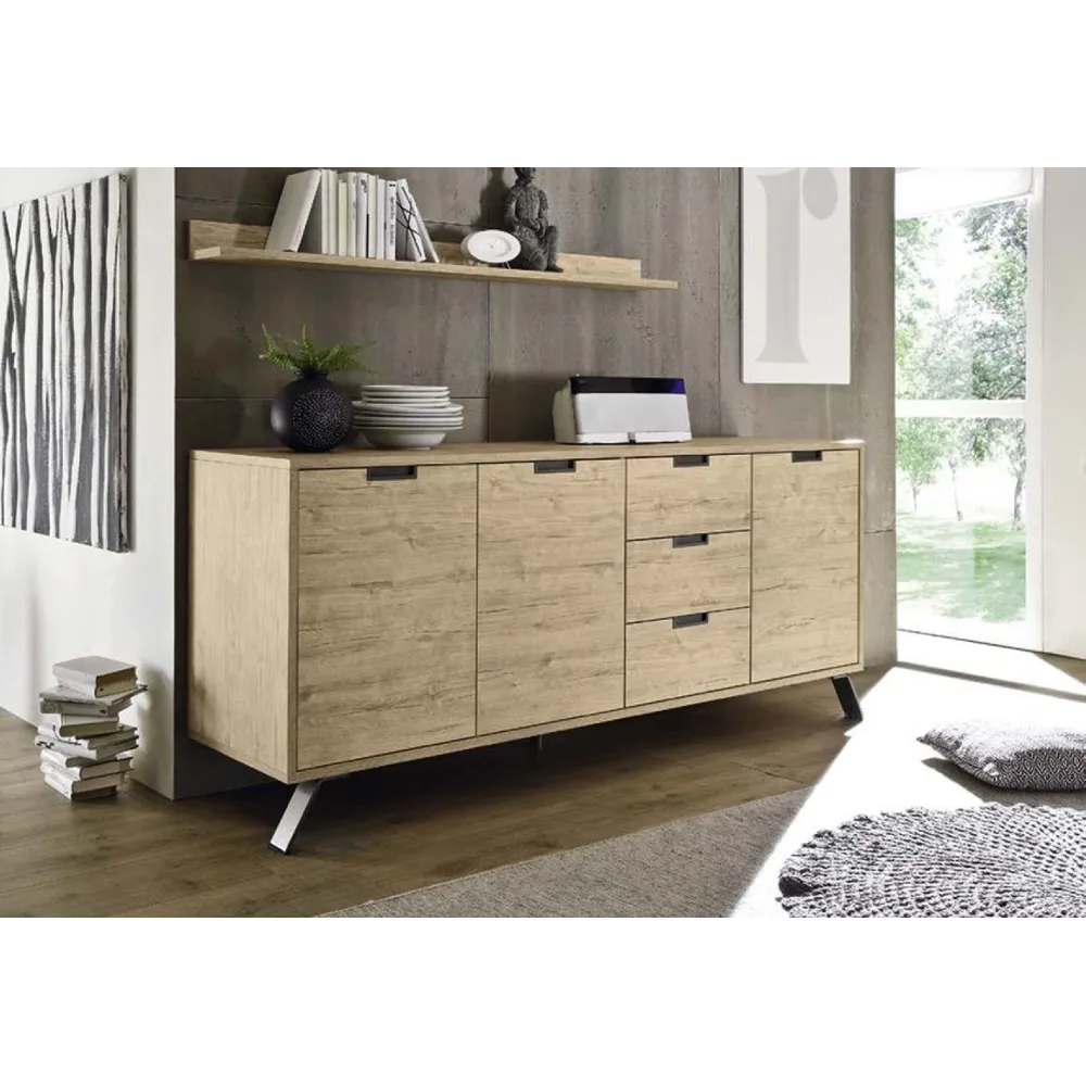Credenza 206x86x50 cm Sherwood Oak 3 ante 3 cassetti - Palma