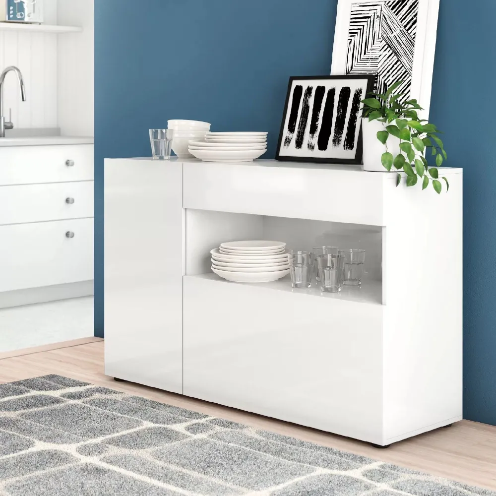 Madia 130x82x41 cm Bianco Lucido Design Moderno Soggiorno - Nice