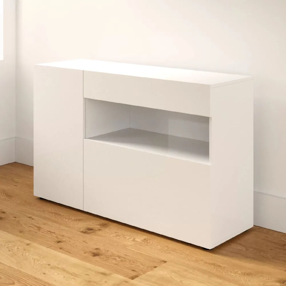 Madia 130x82x41 cm Bianco Lucido Design Moderno Soggiorno - Nice