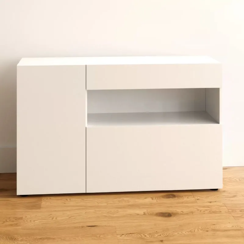Madia 130x82x41 cm Bianco Lucido Design Moderno Soggiorno - Nice