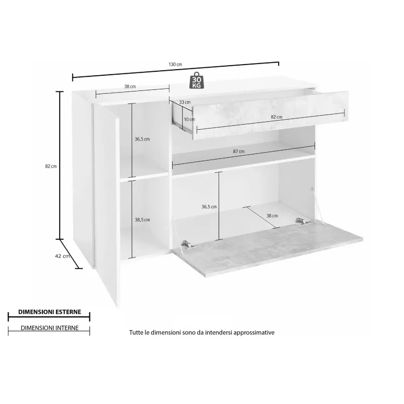 Madia 130x82x41 cm Bianco Opaco Design Moderno Soggiorno - Nice