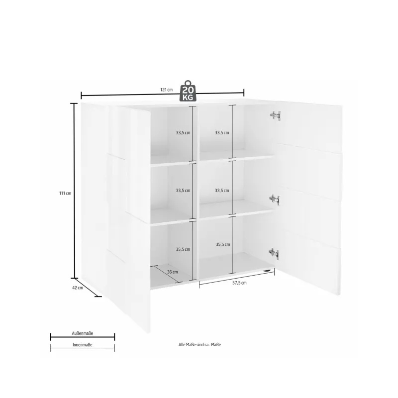 Credenza 121x111x43 cm Bianco Design Scacchiera per Soggiorno Moderno - Dama