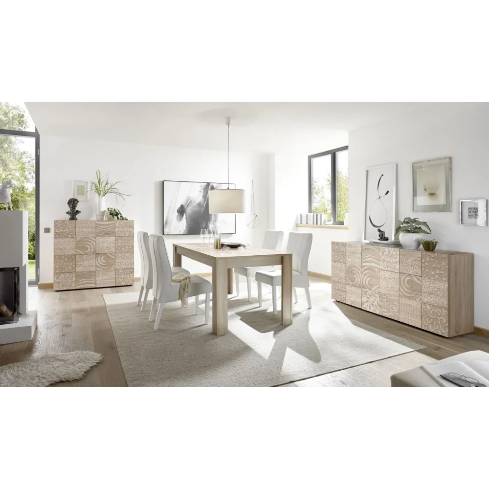 Credenza 121x111 cm Grigio Lucido Ante Battente Decorazioni Tridimensionali - Miro