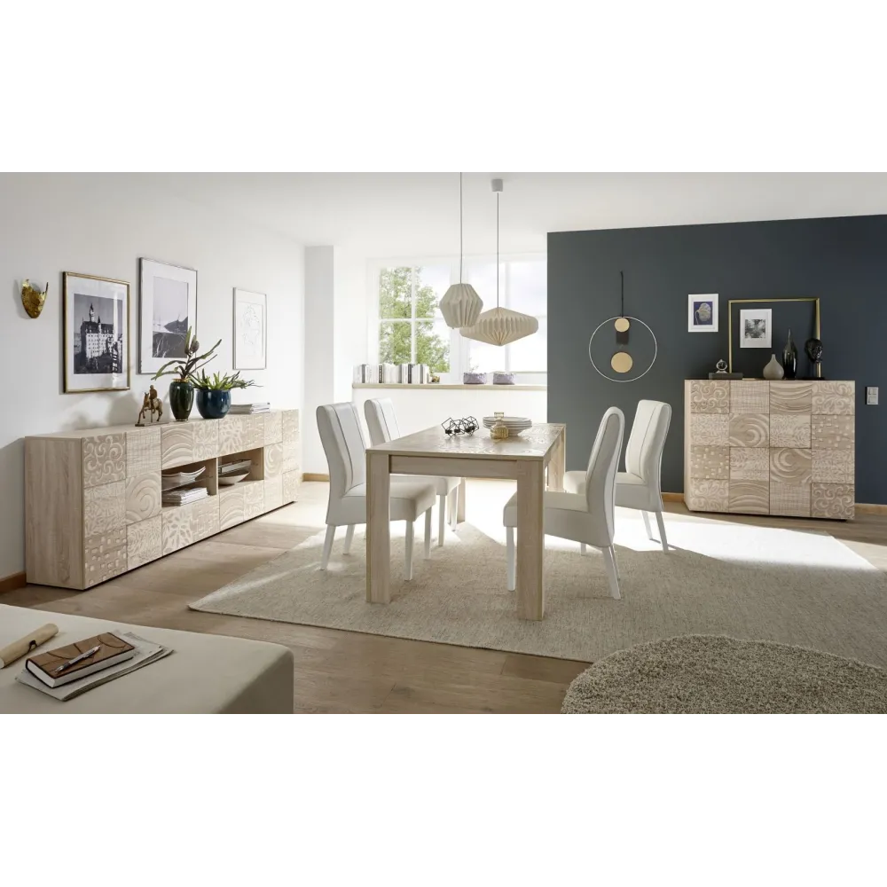 Credenza 121x111 cm Grigio Lucido Ante Battente Decorazioni Tridimensionali - Miro
