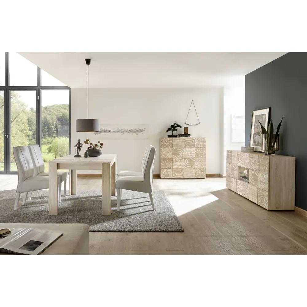 Credenza 121x111 cm Grigio Lucido Ante Battente Decorazioni Tridimensionali - Miro
