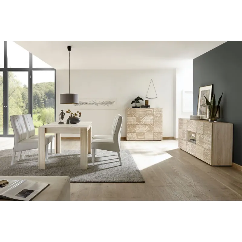 Credenza 121x111 cm Grigio Lucido Ante Battente Decorazioni Tridimensionali - Miro